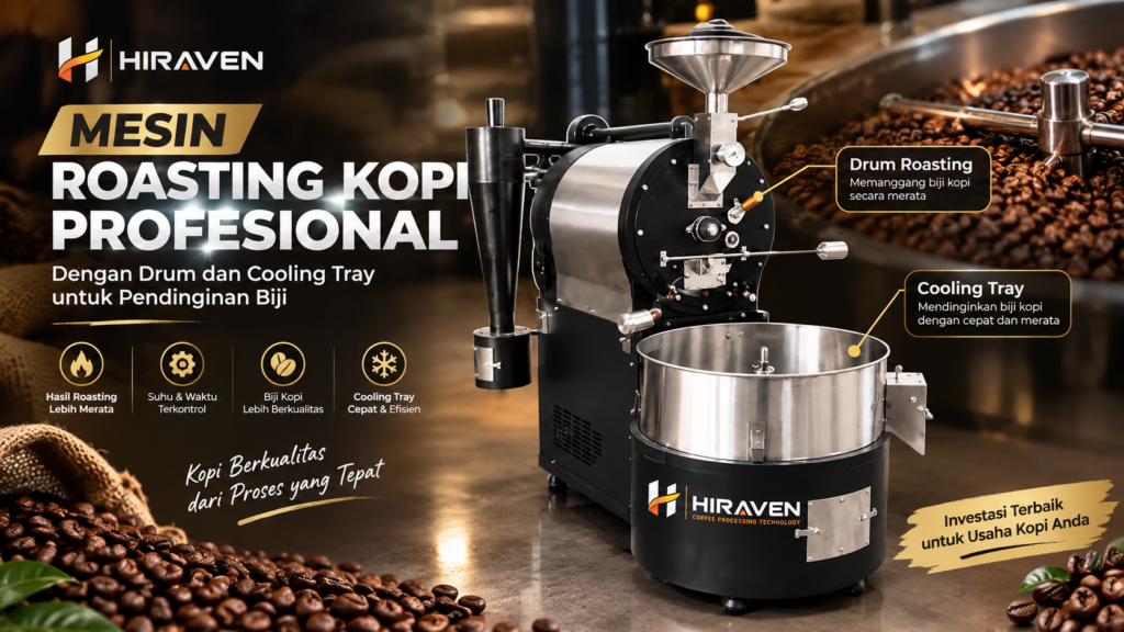 Mesin Roasting Kopi Profesional Dengan Drum Dan Cooling Tray Untuk Pendinginan Biji
